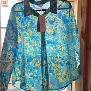 Elegant Blue and Yellow Women's Blouse